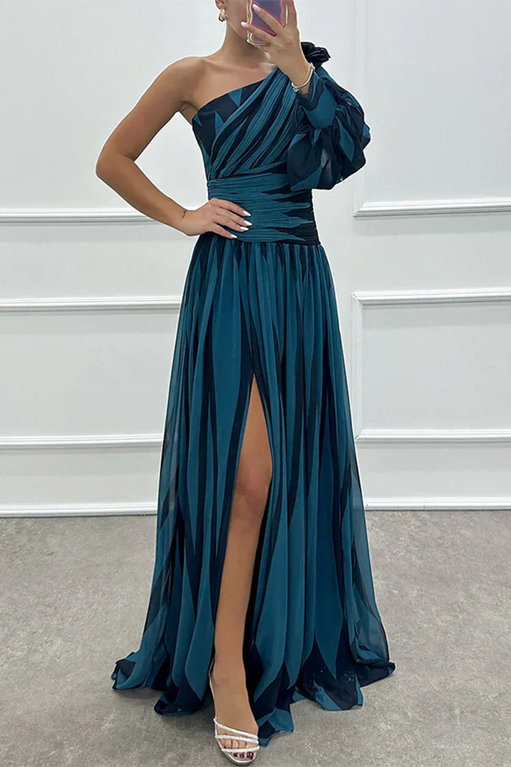 Bonnie™ | Elegant Striped One Shoulder Maxi Dress