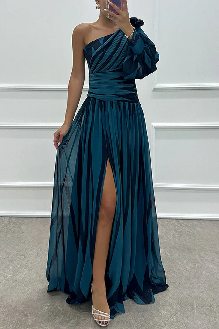 Bonnie™ | Elegant Striped One Shoulder Maxi Dress