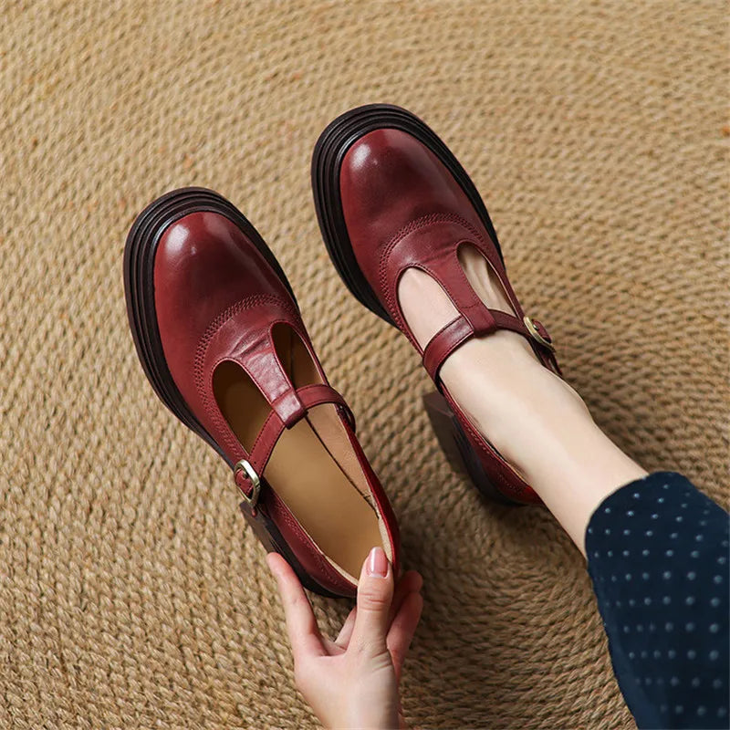 Rowena | Women's Chunky Block Heel Mary Jane Pumps Round Toe Strap